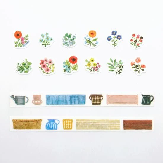 Bande Washi Tape Sticker Rolls - Set of 2 - kalo - Flower Garden - Image 3