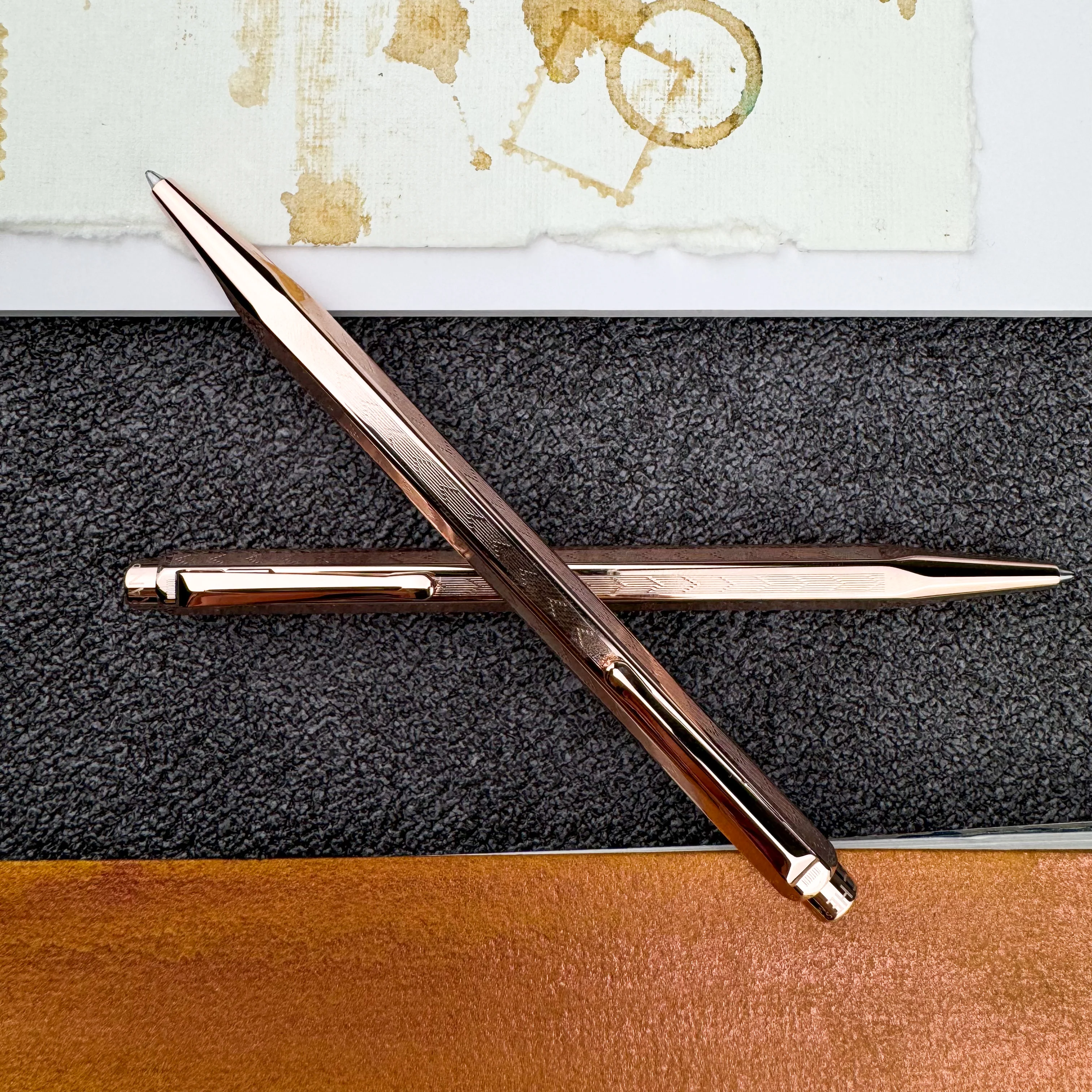 Caran d'Ache 849 Ecridor Gold Ballpoint Pen - Chevron Rose - Image 4