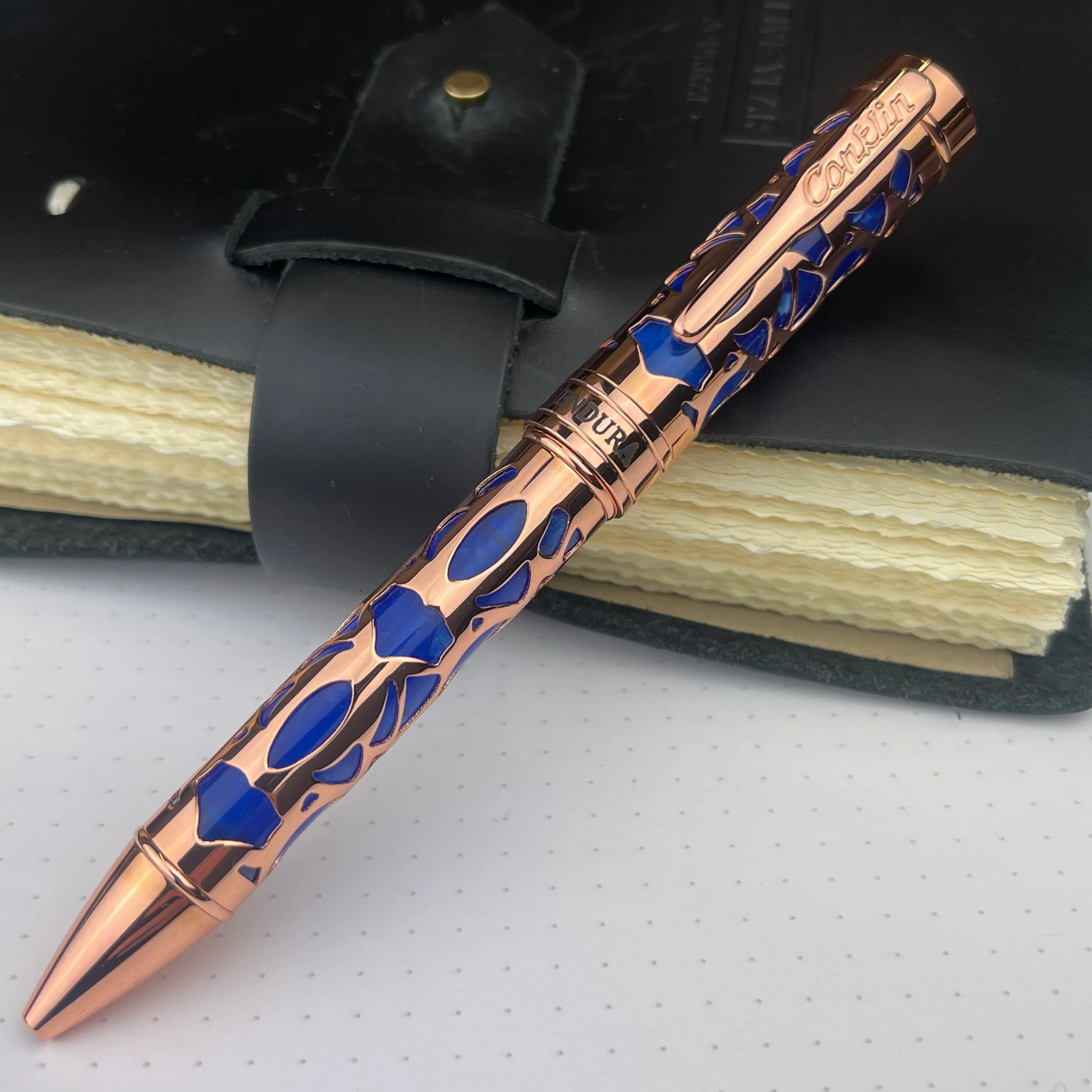 Conklin Endura Deco Crest Ballpoint Pen - Blue w/ Rosegold - Image 2