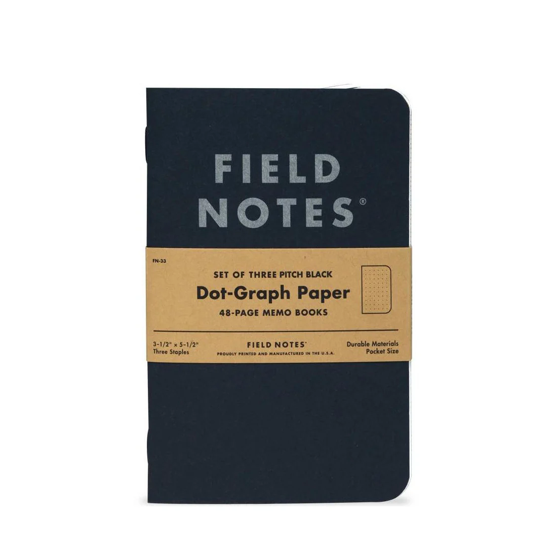 Field Notes Pitch Black Memo Book, Dot, 3-Pack, 3-1/2" x 5-1/2" - Image 3