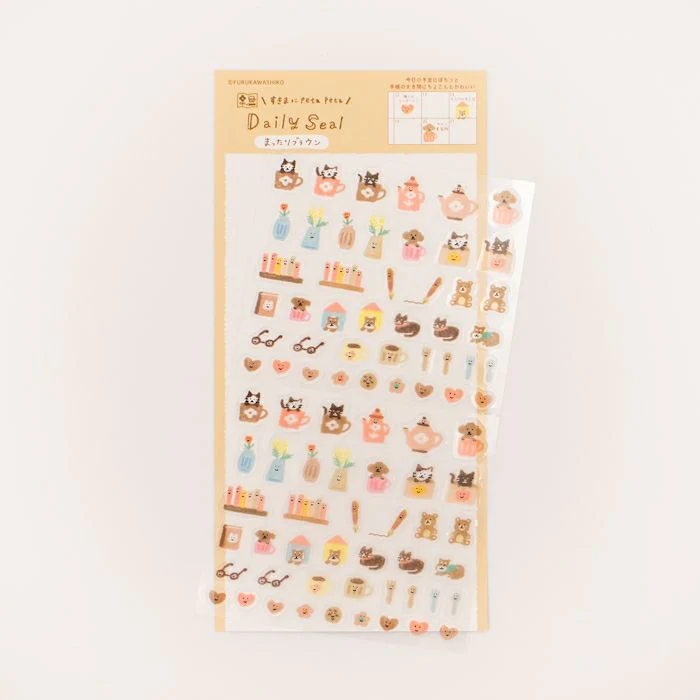 Furukawashiko Daily Seal Sticker Sheet - Watashi Biyori - Chilled Brown - Image 2
