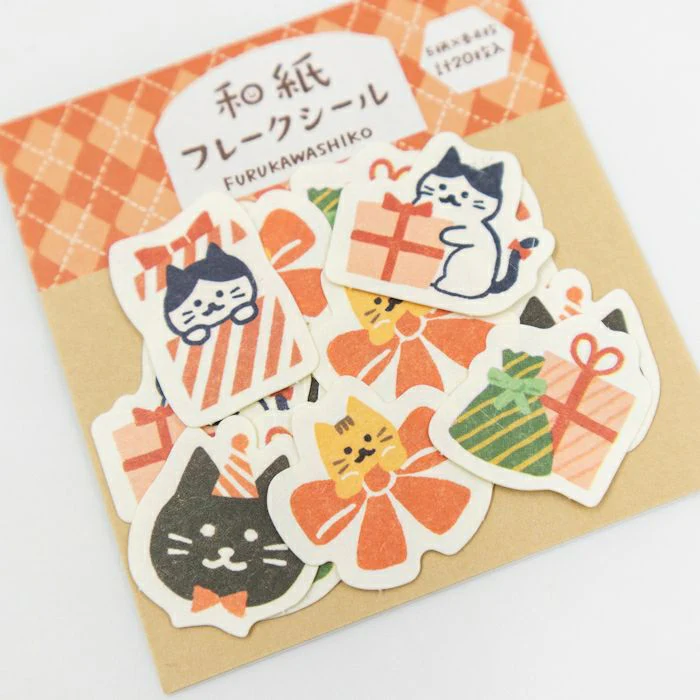 Furukawashiko Flake Stickers - Cat and Present - Image 3