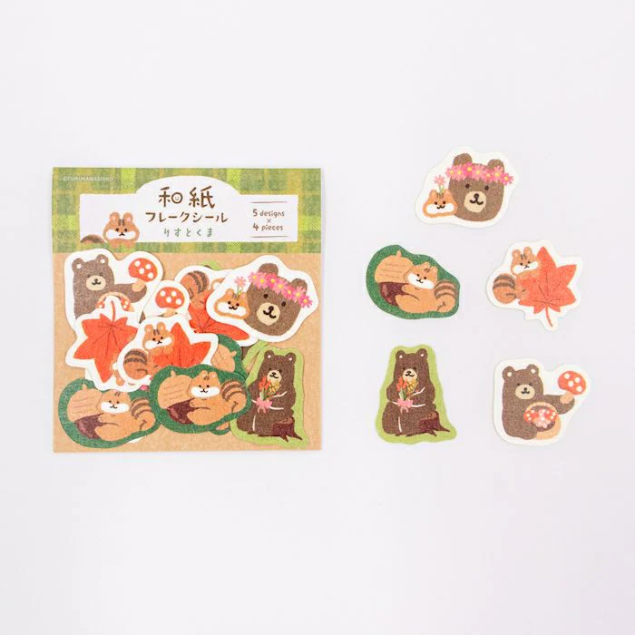 Furukawashiko Flake Stickers - Squirrel and Bear - Image 2