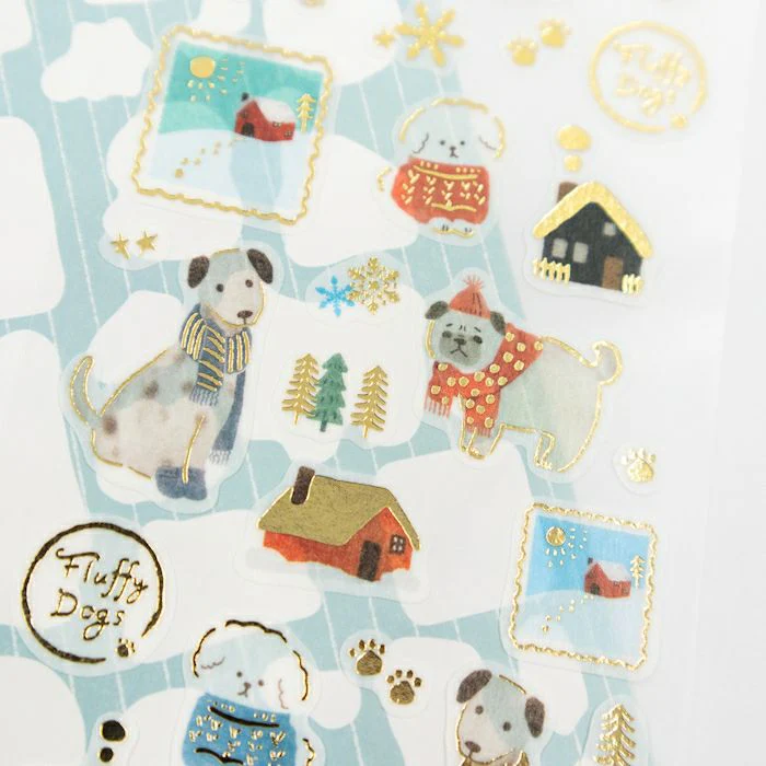 Furukawashiko Foil Sticker Sheet - Snow Scene and Dogs - Image 3