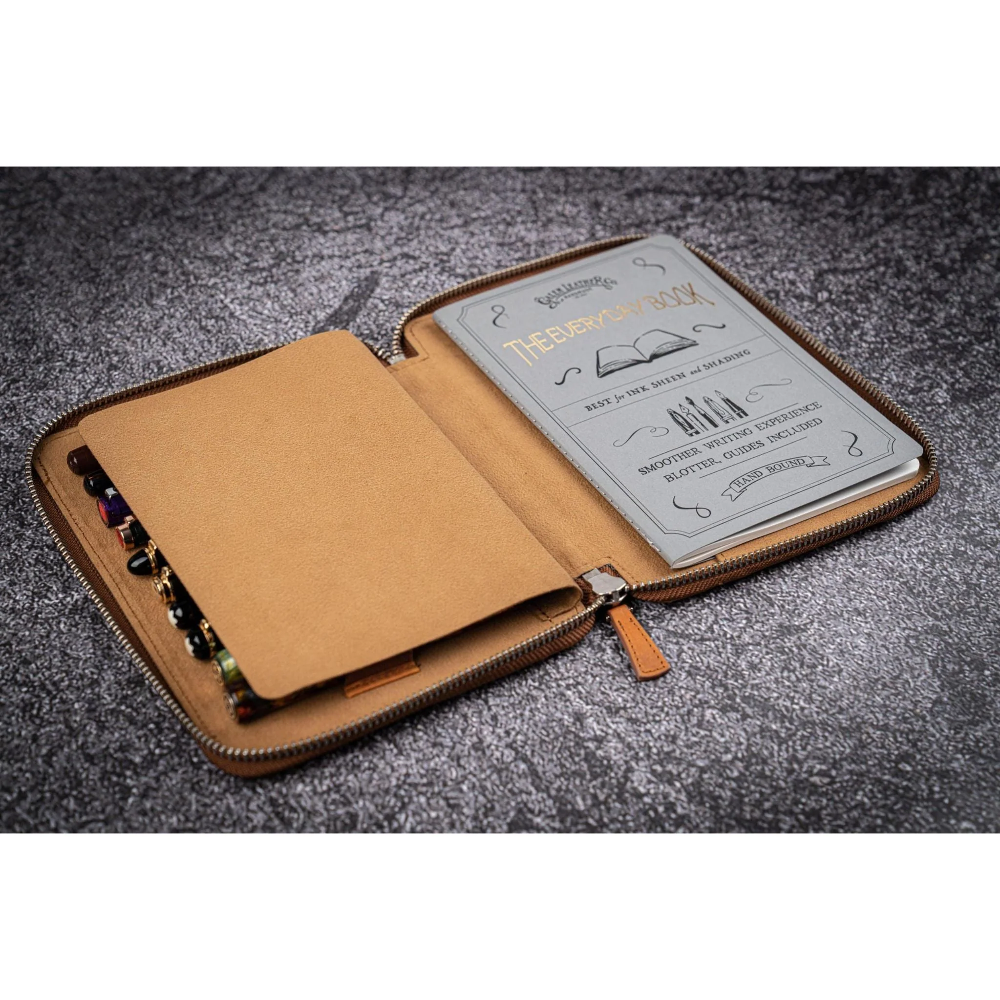 Galen Leather 10 Pen Zipper Case with A5 Notebook Holder - Image 5