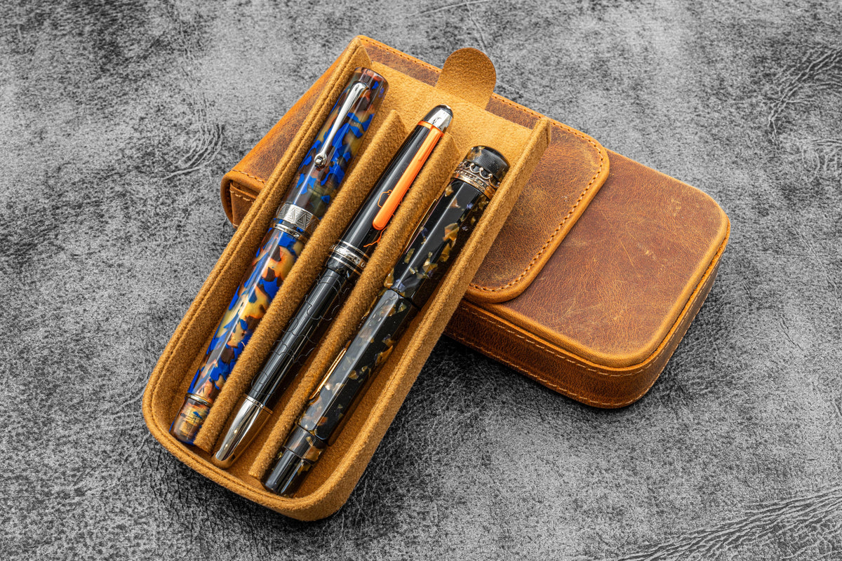 Galen Leather Magnum Opus 3 Slot Hard Pen Case with Removable Pen Tray - Image 12