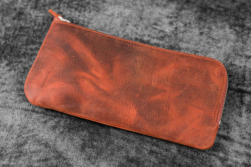 Galen Leather Slip-N-Zip 4 Slots Zippered Pen Pouch - Image 20