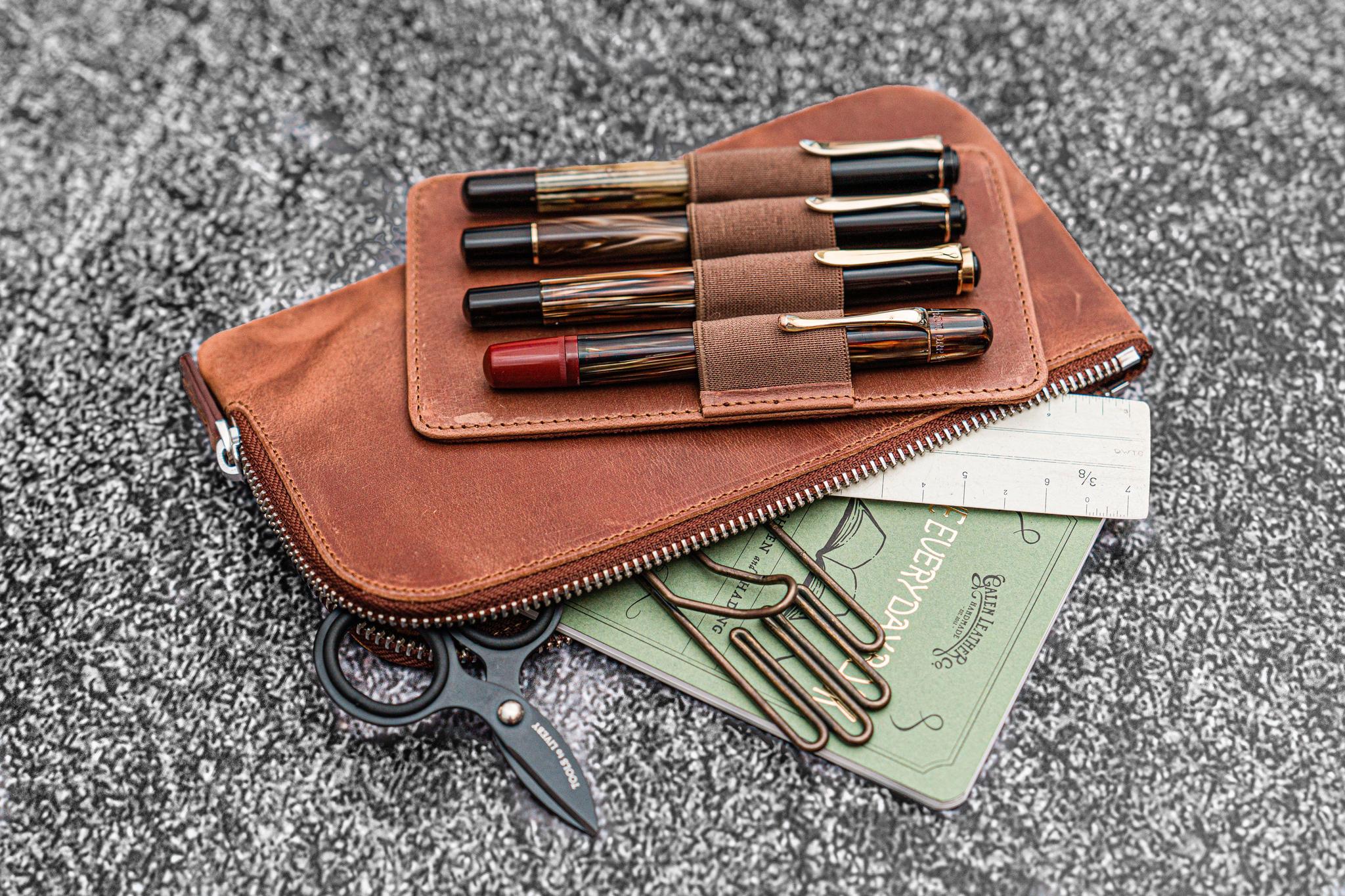 Galen Leather Slip-N-Zip 4 Slots Zippered Pen Pouch - Image 8