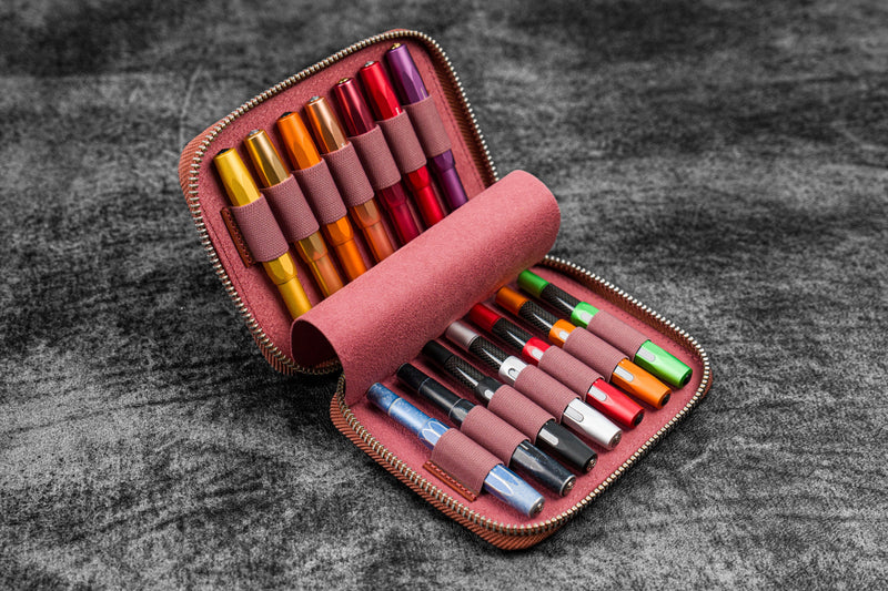 Galen Leather Zipper Pen Case for 14 Kaweco Pens - Image 3