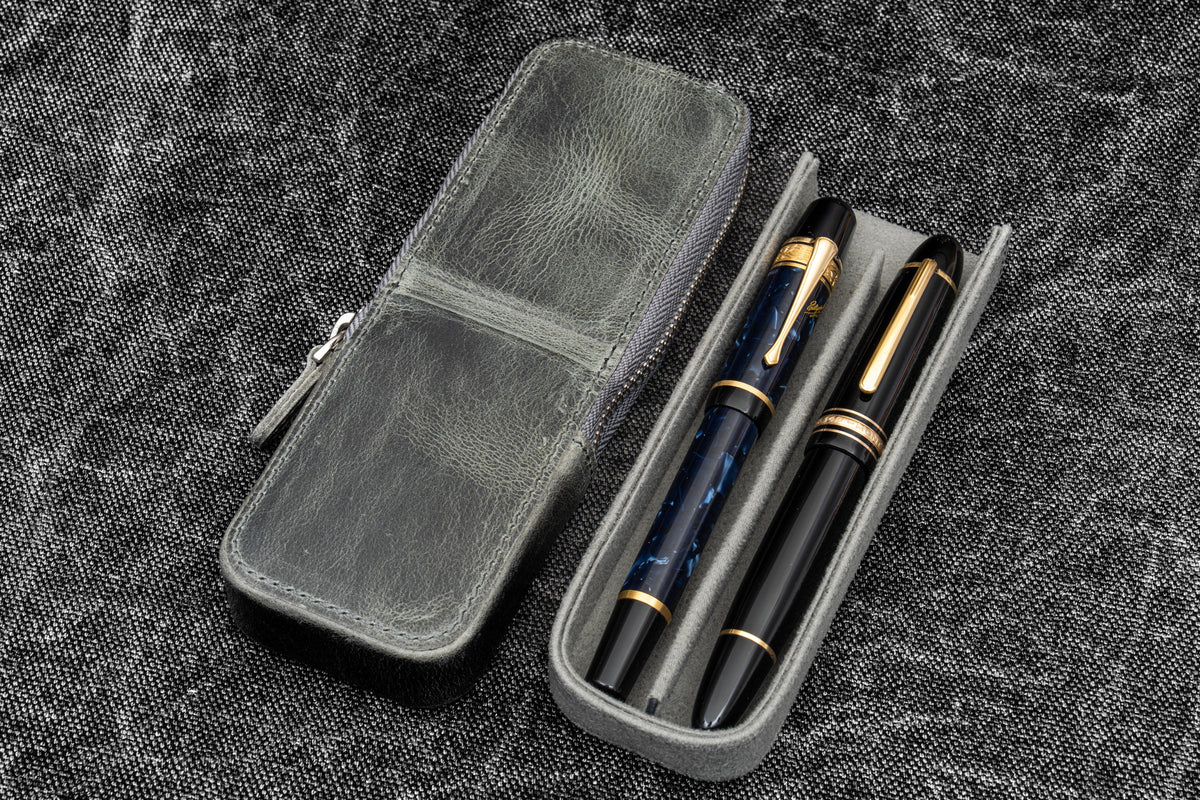 Galen Leather Zippered Magnum Opus 2 Slot Pen Case - Image 18