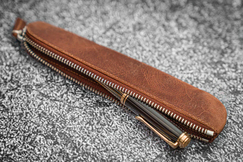 Galen Leather Zippered Single Pen Pouch - Image 7