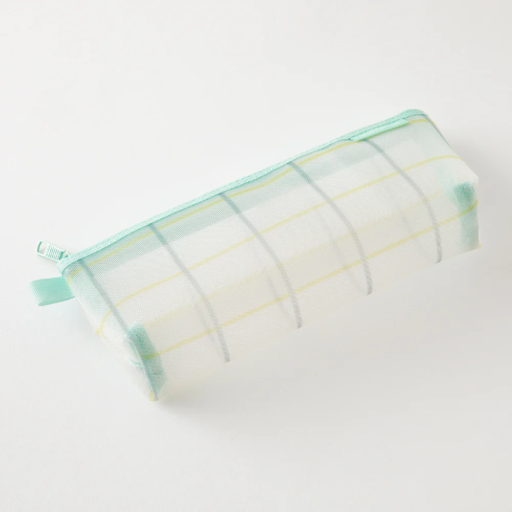 Midori Mesh Pen Case with Gusset - Check Green - Image 3