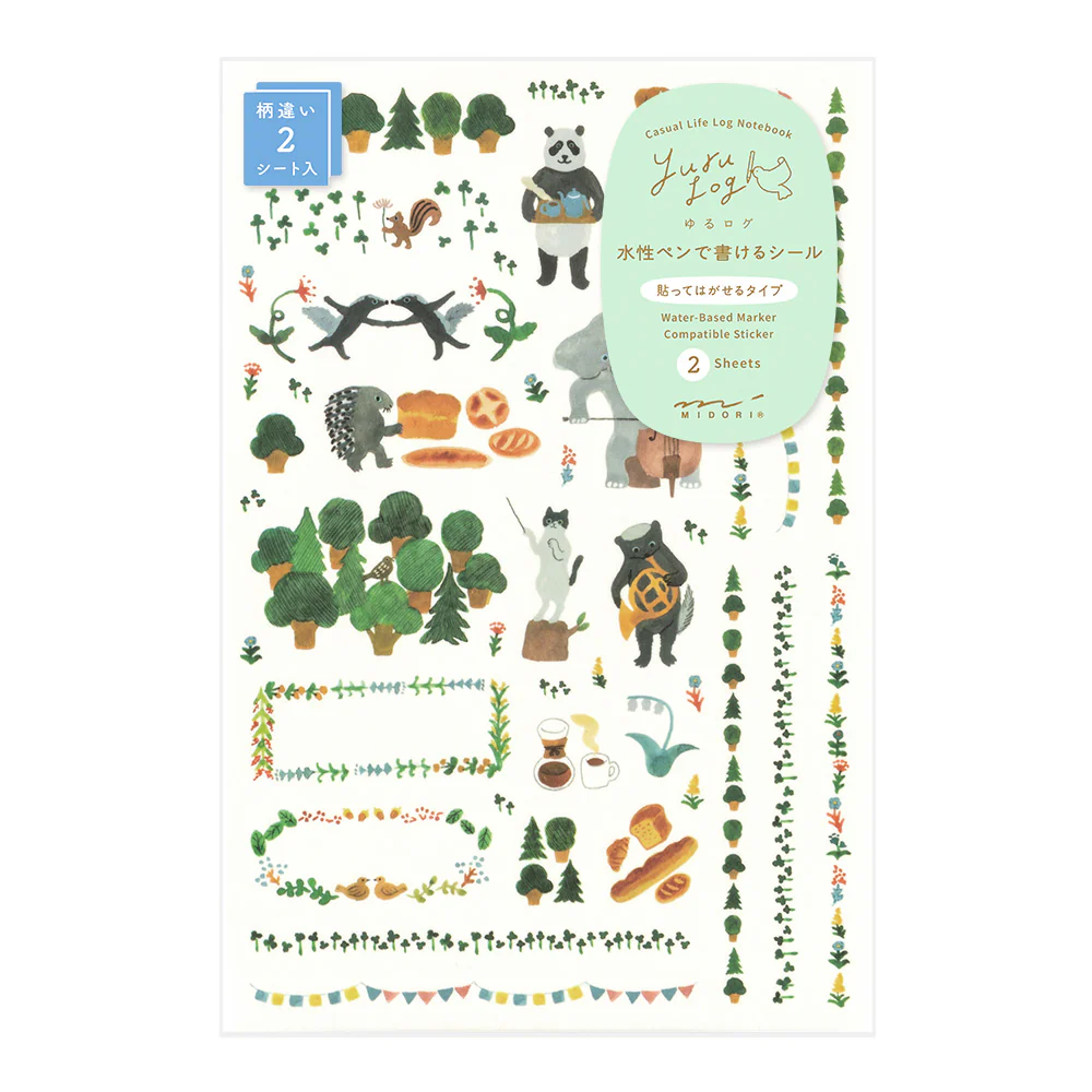 Midori Yuru Log Sticker 2 Sheets - Forest Animal