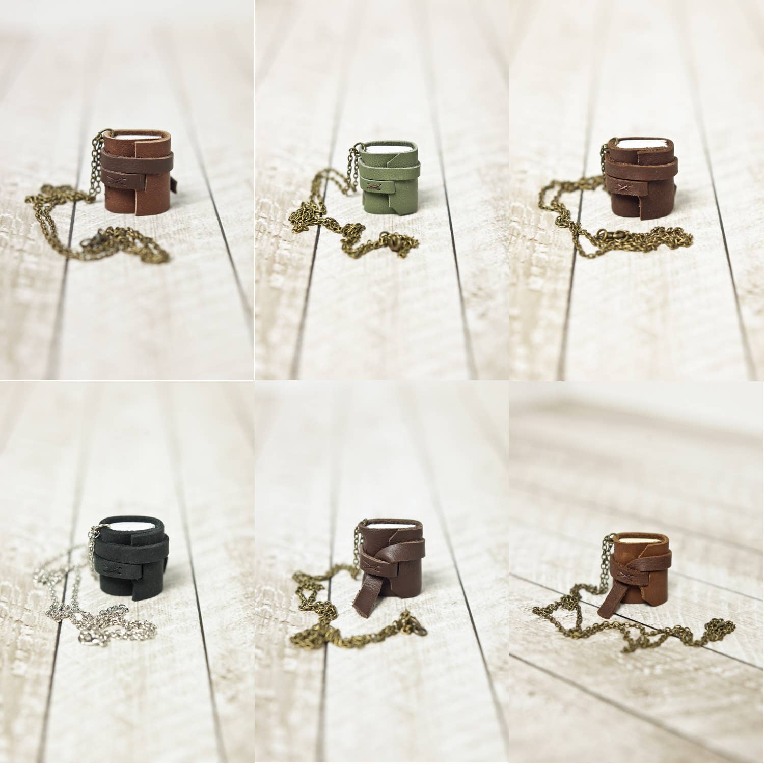 Mini Leather Journal Necklace: Copper / Bright White - Image 4