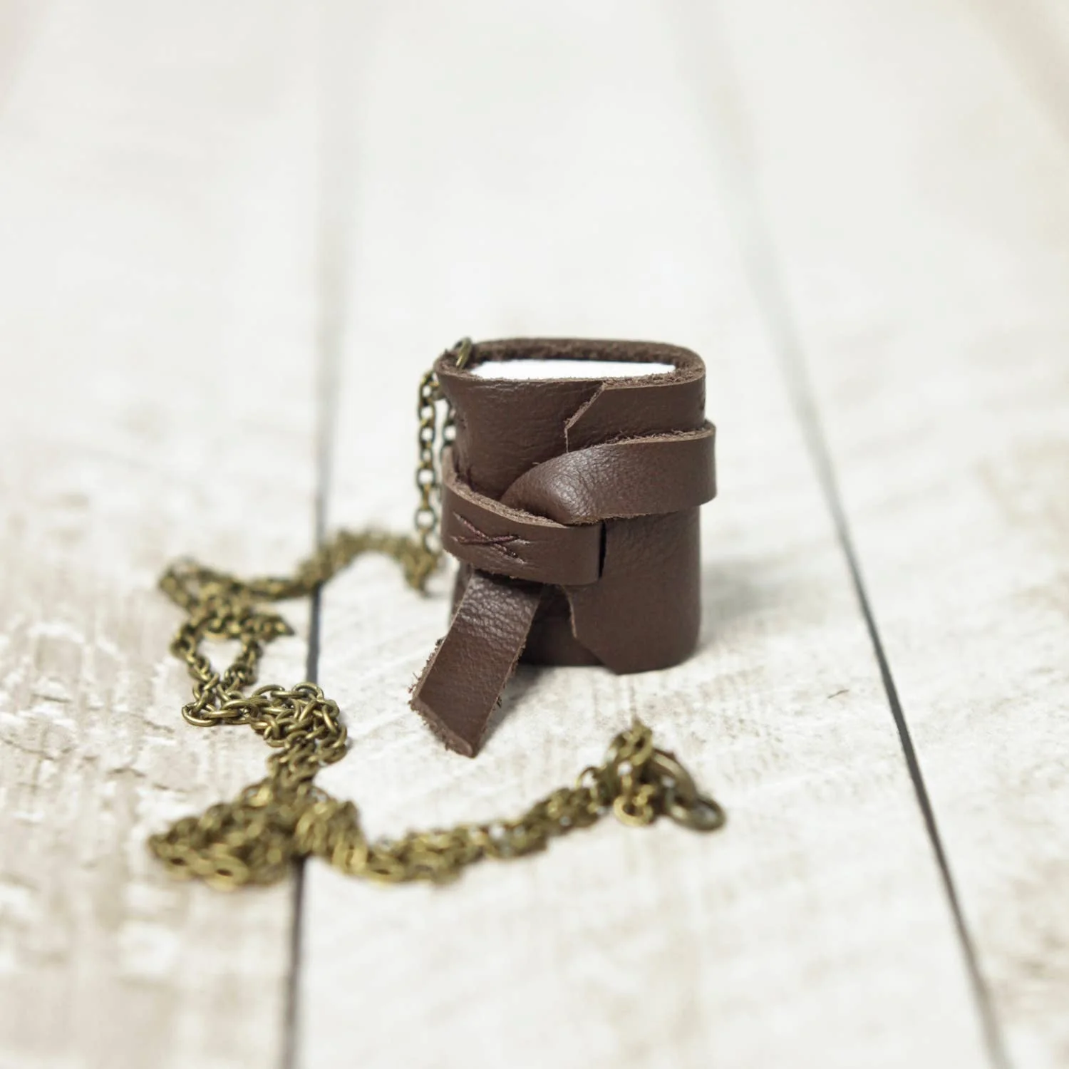 Mini Leather Journal Necklace: Copper / Bright White - Image 5