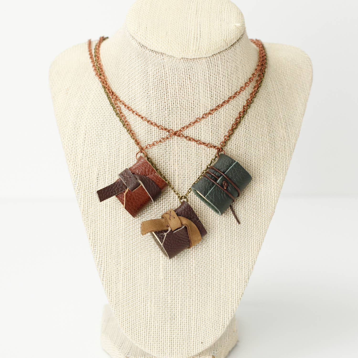Mini Leather Journal Necklace: Copper / Bright White - Image 7