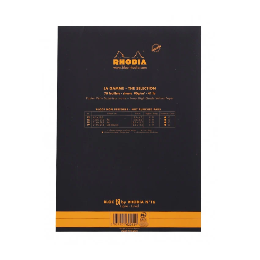 Rhodia "R" Premium Stapled Notepad - Lined 70 sheets - 6 x 8 1/4 - Black cover - Image 3