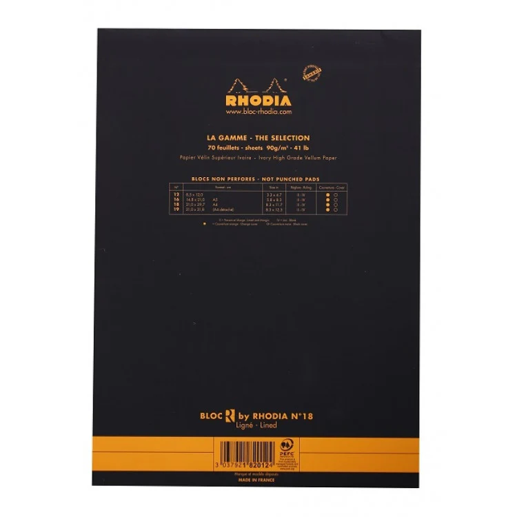 Rhodia "R" Premium Stapled Notepad, Lined, Black Cover, 8 14" x 11 3/4" - Image 3