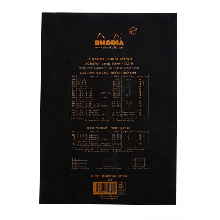 Rhodia Staplebound Notepad - Blank 80 sheets - 8 1/4 x 11 3/4 - Black cover - Image 3