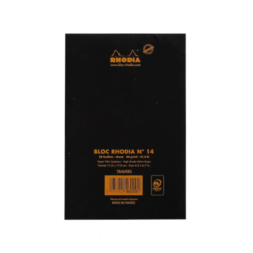 Rhodia Staplebound Notepad - Lined 80 sheets - 4 3/8 x 6 3/8 - Black cover - Image 6