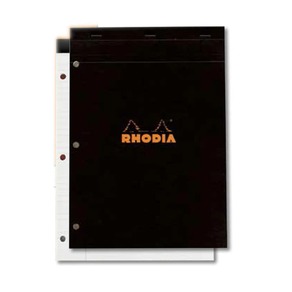 Rhodia Staplebound Notepad - Lined w/ margin 80 sheets - 3 hole punched - 8 1/4 x 11 3/4 - Black cover - Image 4