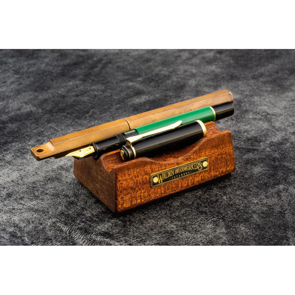 Galen Leather Wooden Pen Rest - Mahogany