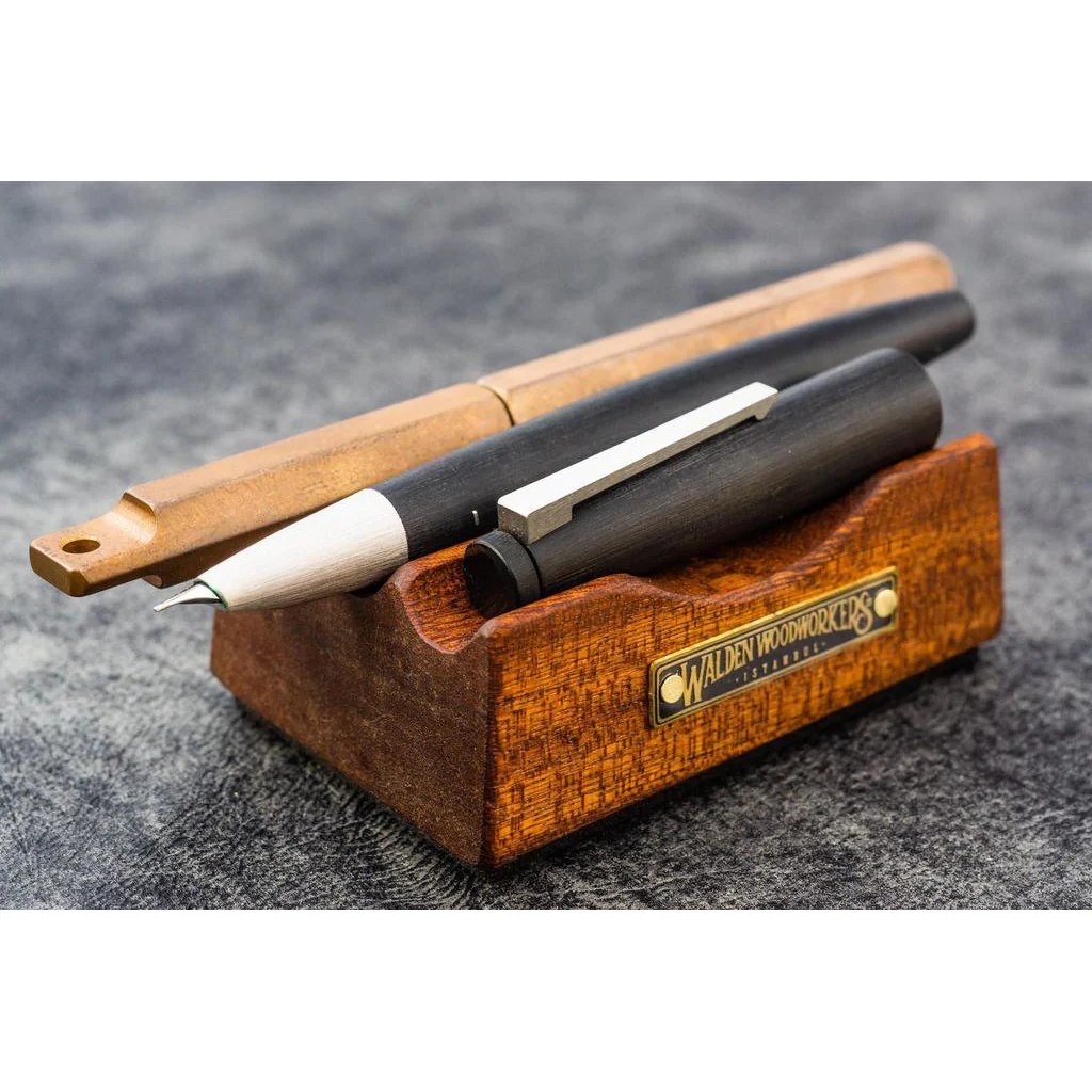 Galen Leather Wooden Pen Rest - Mahogany - Image 2
